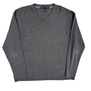 Vintage Club Monaco V-Neck Ribbed Knit Cotton Sweater Grey XL